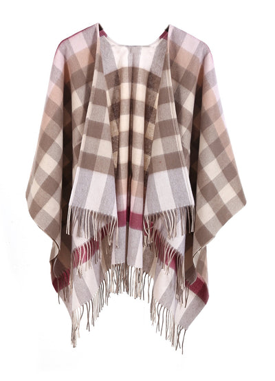 Pink Check Cape 100% Pure Lambswool