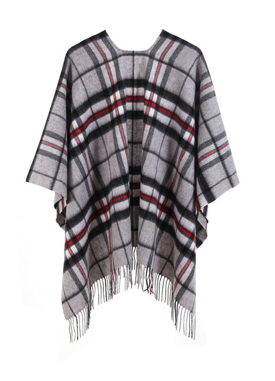 Cape Thomson Grey Tartan Poncho 100% Pure Lambswool