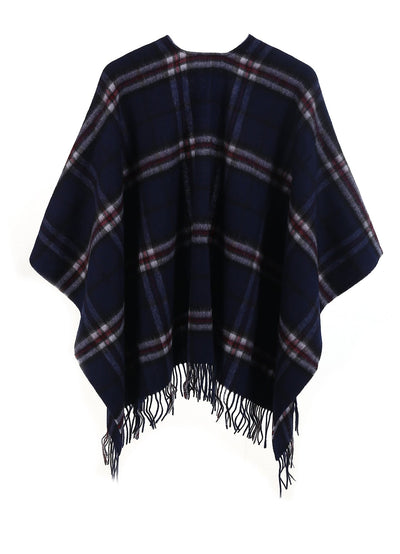 Cape Thomson Navy Tartan Poncho 100% Pure Lambswool