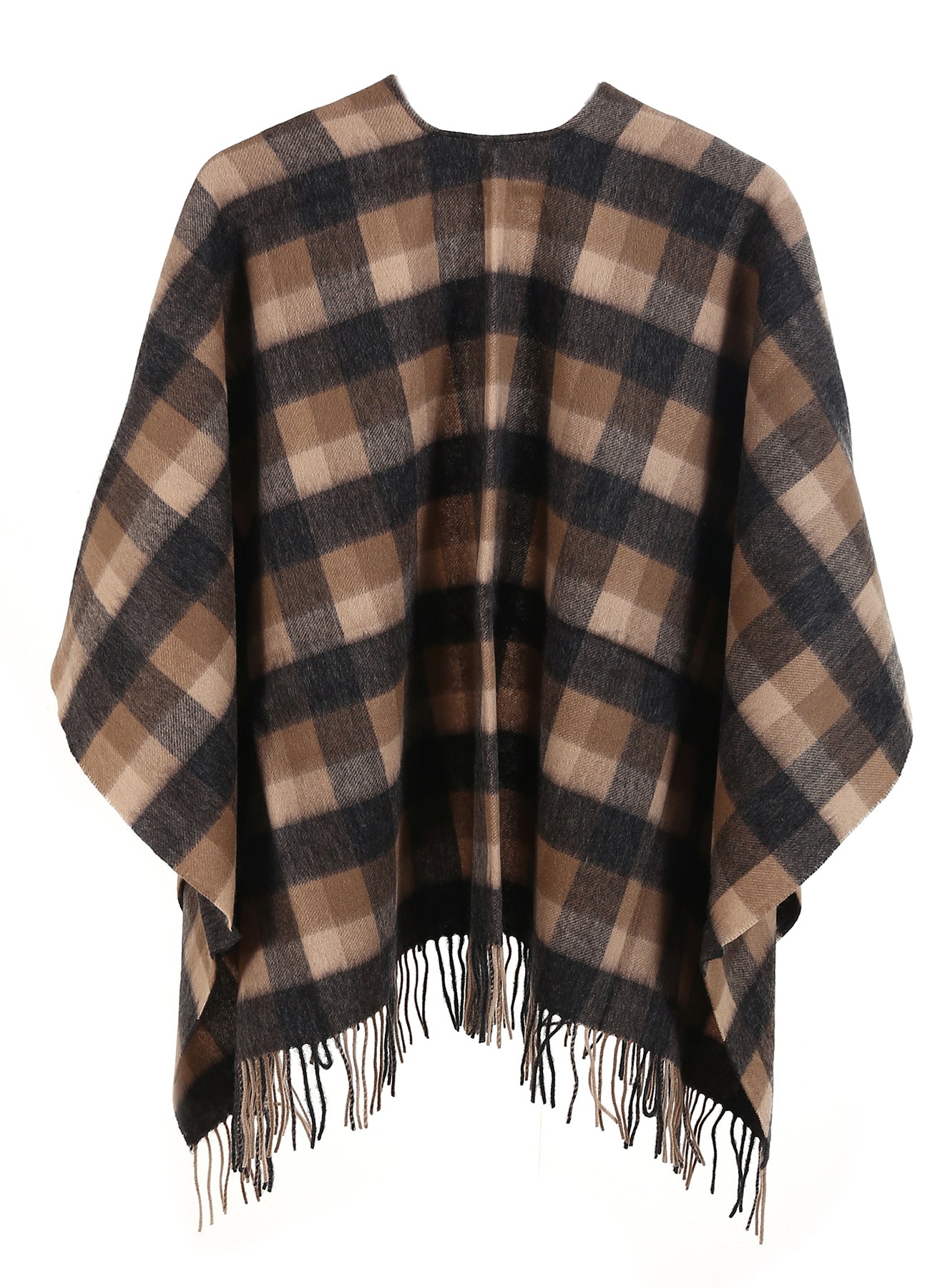 Brown Check Cape 100% Pure Lambswool