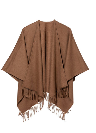 Plain Cape Brown Poncho 100% Pure Lambswool