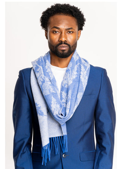 Double Thistle Blue Scarf 100% Pure Lambswool